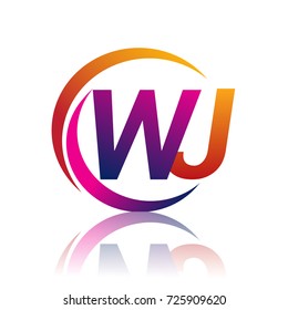 initial letter WJ logotype company name orange and magenta color on circle and swoosh design. vector logo for business and company identity.