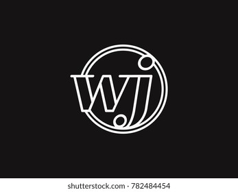 Initial letter wj lowercase outline inside the circle logo template white on black background