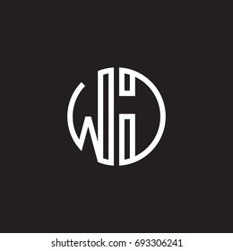 Initial letter WJ, minimalist line art monogram circle shape logo, white color on black background