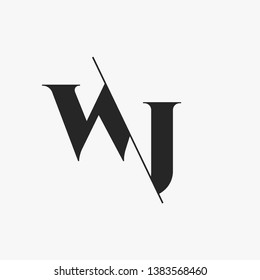Initial Letter WJ Monogram Sliced. Modern logo template isolated on gray background