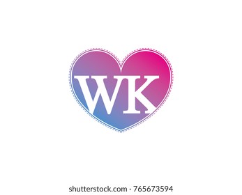 the initial letter WK in the heart symbol as a logo, sign and decoration