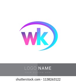 initial letter WK logotype company name, coloreful and swoosh design. vector logo for business and company identity.
