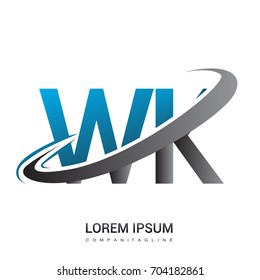 initial letter WK logotype company name colored blue and grey swoosh design. logo design for business and company identity.