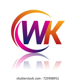 initial letter WK logotype company name orange and magenta color on circle and swoosh design. vector logo for business and company identity.