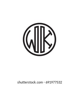 Initial letter WK, minimalist line art monogram circle logo, black color