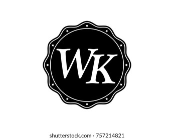 Initial letter WK monogram logo black seal stamp lace