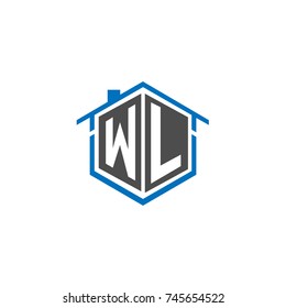 Initial Letter WL Logo Design, Hexagonal Shape with Home House Illustration