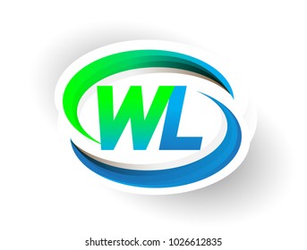 initial letter WL logotype company name coloured blue and green swoosh design, modern logo concept. vector logo for business and company identity.
