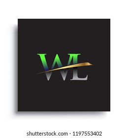 initial letter WL logotype company name colored green and gold swoosh design. vector logo for business and company