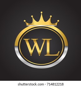 initial letter WL logotype company name with oval shape and crown, gold and silver color. vector logo for business and company identity.