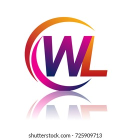 initial letter WL logotype company name orange and magenta color on circle and swoosh design. vector logo for business and company identity.
