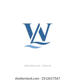 Letra inicial WL LW logotipo de la onda del lago