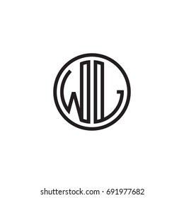 Initial letter WL, minimalist line art monogram circle logo, black color