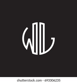 Initial letter WL, minimalist line art monogram circle shape logo, white color on black background