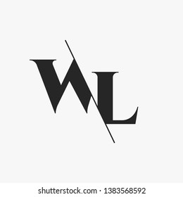 Letra inicial WL Monograma cortado. Plantilla de logotipo moderna aislada en fondo gris