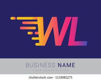 Initial Letter WL speed Logo Design template, logotype company name colored yellow, magenta and blue.for business and company identity.