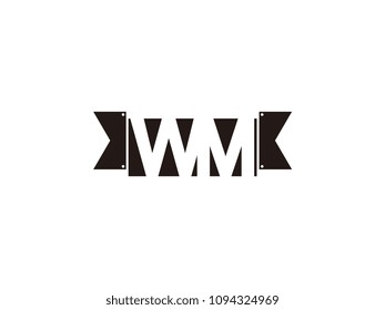 Initial letter wm black ribbon logo design