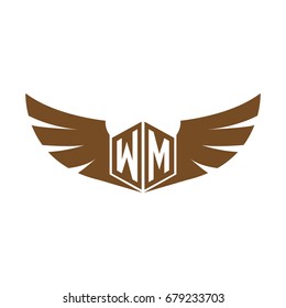 Initial Letter WM Hexagonal Shape Logo with Wings Icon