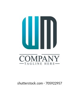 Initial Letter WM Linked Box Design Logo