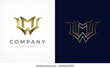 Initial Letter WM Logo Design, stylish and luxury golden letter WM with two style design and color, usable for brand and company logos, vector illustration