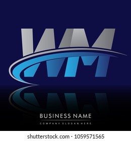 initial letter WM logotype company name colored blue and grey swoosh design. vector logo for business and company identity.