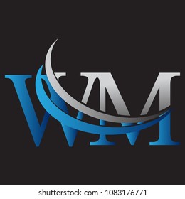initial letter WM logotype company name colored blue and grey swoosh design. vector logo for business and company identity.
