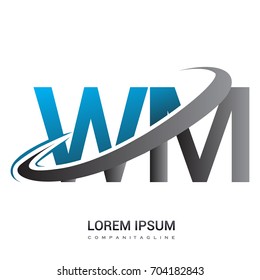 initial letter WM logotype company name colored blue and grey swoosh design. logo design for business and company identity.