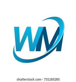 initial letter WM logotype company name colored blue swoosh design concept. vector logo for business and company identity.