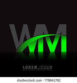 initial letter WM logotype company name colored green and black swoosh design. vector logo for business and company identity.
