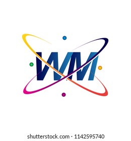 initial letter WM logotype science icon colored blue, red, green and yellow swoosh design. vector logo for business and company identity.
