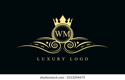 Initial letter WM luxury logo design. WM Luxurious Royal golden Logo design