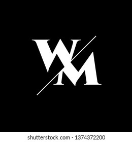 Initial Letter WM Monogram Sliced. Logo template isolated on black background