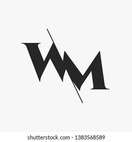 Initial Letter WM Monogram Sliced. Modern logo template isolated on gray background