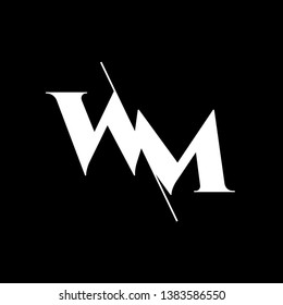 Initial Letter WM Monogram Sliced. Modern logo template isolated on black background