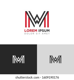 Initial Letter WM MW linked uppercase overlap modern logo design template. Suitable for business, consulting group company