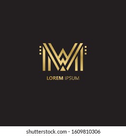 Initial Letter WM MW linked uppercase overlap modern gold logo vector design template. Suitable for business, consulting group company.