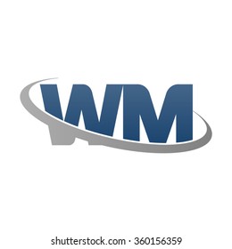 initial letter WM swoosh ring company logo blue gray