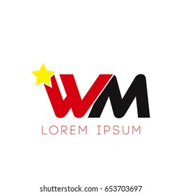 Initial letter wm yellow star logo red black