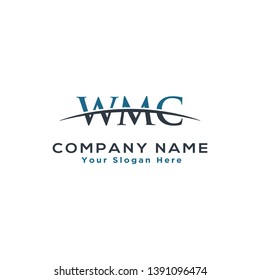 Initial letter WMC, overlapping movement swoosh horizon logo company design inspiration in blue and grey color vector