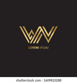 Initial Letter WN linked uppercase overlap modern gold logo vector design template. Suitable for business, consulting group company.