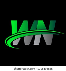 initial letter WN logotype company name colored green and black swoosh design. vector logo for business and company identity.