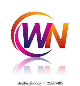 initial letter WN logotype company name orange and magenta color on circle and swoosh design. vector logo for business and company identity