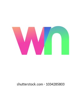 Initial Letter WN Lowercase Logo green, pink and Blue, Modern and Simple Logo Design.