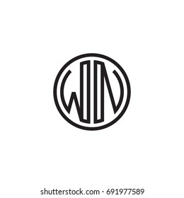 Initial letter WN, minimalist line art monogram circle logo, black color