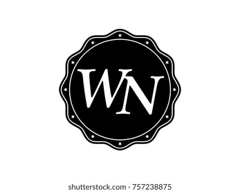 Initial letter WN monogram logo black seal stamp lace