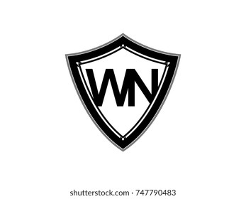Initial letter WN shield logo black monogram vector illustration