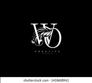 Initial Letter WO Linked Beauty Flourishes Monogram Black Background