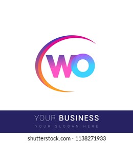 initial letter WO logotype company name, coloreful and swoosh design. vector logo for business and company identity.