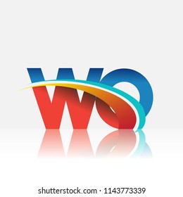 initial letter WO logotype company name colored red and blue and swoosh design. vector logo for business and company identity.
