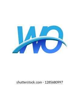 initial letter WO logotype company name colored blue and swoosh design. vector logo for business and company identity.